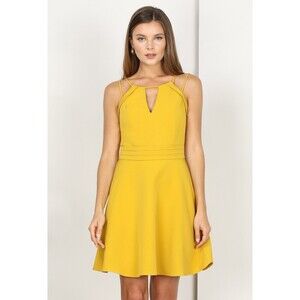 Adelyn Rae Makayla Fit & Flare Dress In Mustard Yellow Size L $179